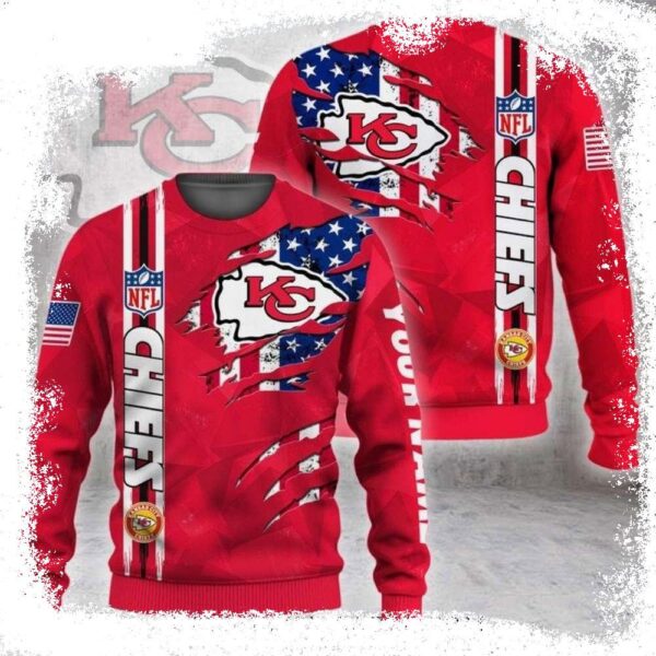 American Flag Pattern Kansas City Chiefs Ugly Christmas Sweater - available at - rugbyfanstore.com