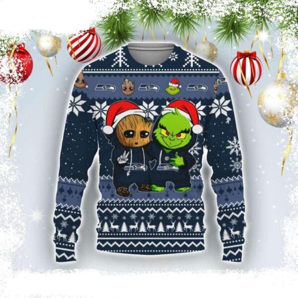 Baby Groot And Grinch Best Friend Seattle Seahawks Christmas Sweater - available at - rugbyfanstore.com