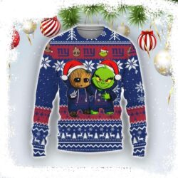 Baby Groot And Grinch Best Friends Graphics Ny Giants Ugly Christmas Sweater - available at - rugbyfanstore.com