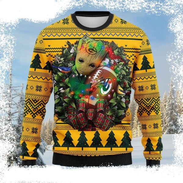 Baby Groot Hug NFL Football – Packers Ugly Christmas Sweater - available at - rugbyfanstore.com