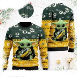 Baby Yoda Enchantment On A Green Bay Packers Ugly Christmas Sweater - available at - rugbyfanstore.com