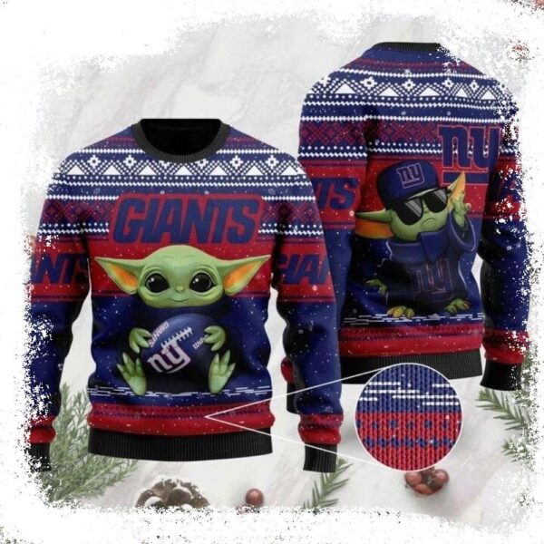 Baby Yoda Graphics Christmas Sweater For Ny Giants Fans - available at - rugbyfanstore.com