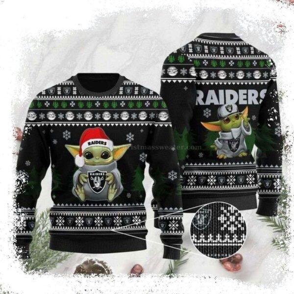 Baby Yoda Hugging The Logo Oakland Raiders Ugly Sweater – Perfect for Fans - available at - rugbyfanstore.com