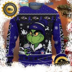 Baltimore Ravens Grinch Stolen Christmas 2024 Grinchmas Gift For Family Ugly Christmas Sweater - available at - rugbyfanstore.com