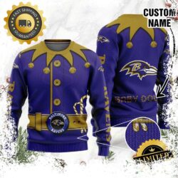 Baltimore Ravens Ugly Sweater Custom Name NFL Football Gift For Holiday - available at - rugbyfanstore.com