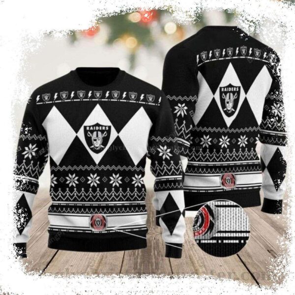 Black White Snowflakes Raiders Ugly Christmas Sweater – A Gift For The True Fans - available at - rugbyfanstore.com