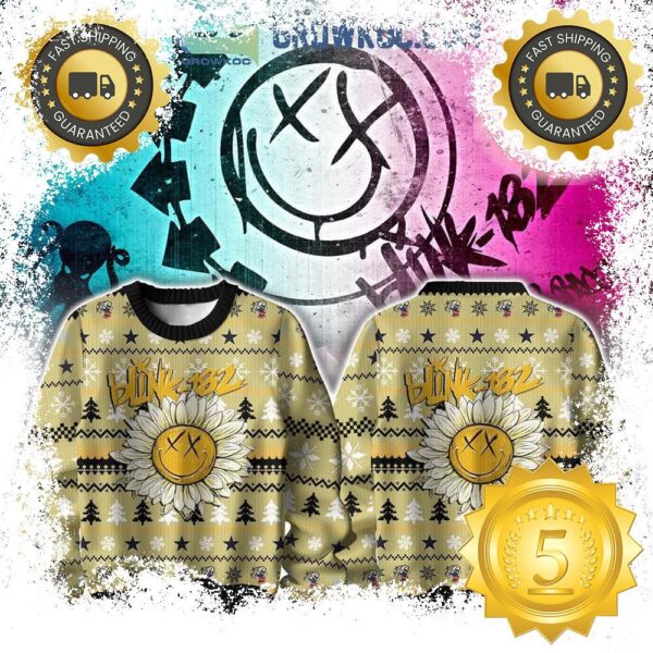 Blink 182 Sunflower Angels And Airways Ugly Christmas Sweater Gift For Holiday - available at - rugbyfanstore.com