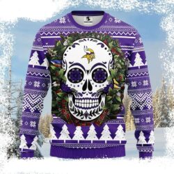 Blossoming Fandom Delight – Minnesota Vikings Skull Flower Christmas Sweater - available at - rugbyfanstore.com