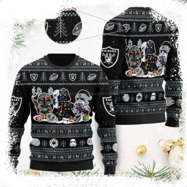 Boba Fett Stormtrooper – Darth Vade – Las Vegas Raiders Star Wars Christmas Ugly Sweater - available at - rugbyfanstore.com