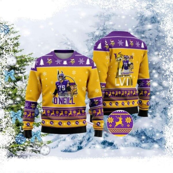 Brian O’Neill Super Bowl LVII Champions 2023 Mn Vikings Ugly Christmas Sweater - available at - rugbyfanstore.com