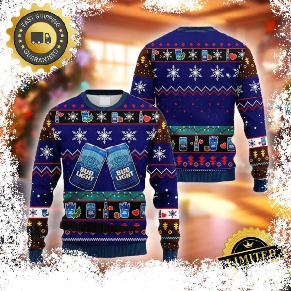 Bud Light Beer Snowflakes Ugly Christmas Sweater - available at - rugbyfanstore.com