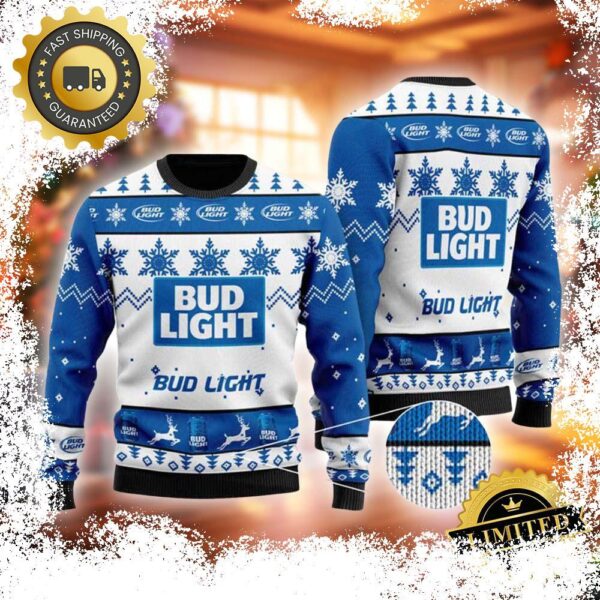 Bud Light Snowflakes Reindeer Ugly Christmas Sweater - available at - rugbyfanstore.com