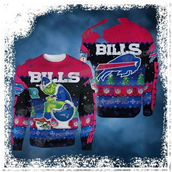 Buffalo Bills Grinch Toilet NFL Fan Gift Ugly Xmas Sweater - available at - rugbyfanstore.com