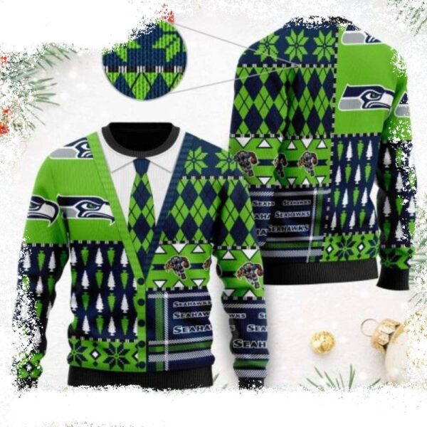 Cardigan Style NFL Football Team Seahawks Christmas Sweater For Fans - available at - rugbyfanstore.com