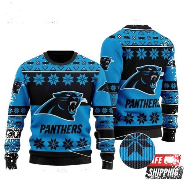 Carolina Panthers Snowflakes Ugly Christmas Sweaters - available at - rugbyfanstore.com