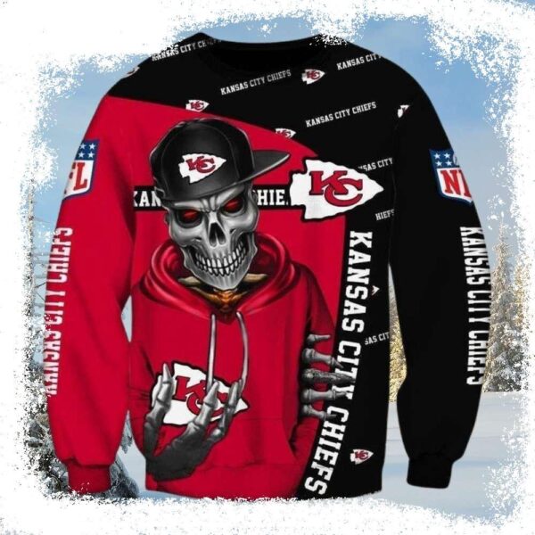 Celebrate Christmas With The Chiefs – Kc Chiefs Death Skulls Ugly Sweater - available at - rugbyfanstore.com