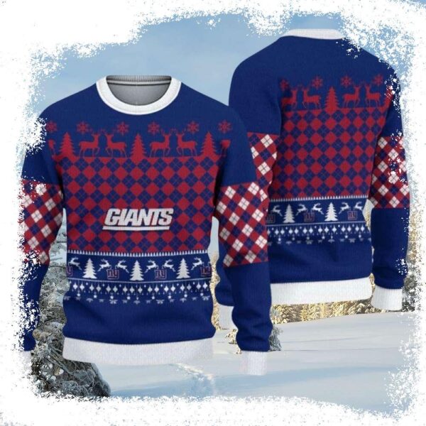 Check Pattern Ny Giants Ugly Christmas Sweater Gift For Him - available at - rugbyfanstore.com