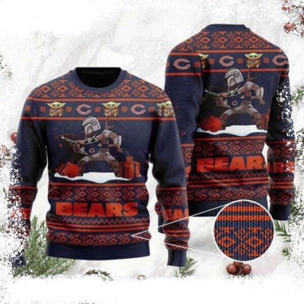 Chicago Bears Christmas Gifts – Ugly Sweater With Baby Yoda Boba Fett Design - available at - rugbyfanstore.com