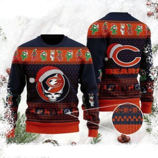 Chicago Bears Grateful Dead Skull And Bears Design Xmas Sweater - available at - rugbyfanstore.com