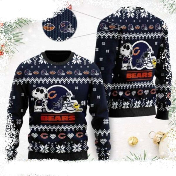 Chicago Bears Logo Print Snoopy Show Football Helmet Sweater - available at - rugbyfanstore.com