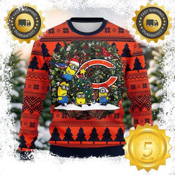 Chicago Bears Minion NFL Christmas Ugly Sweater Chicago Bears Ugly Christmas Sweater Gift For Family Ugly Christmas Sweater - available at - rugbyfanstore.com