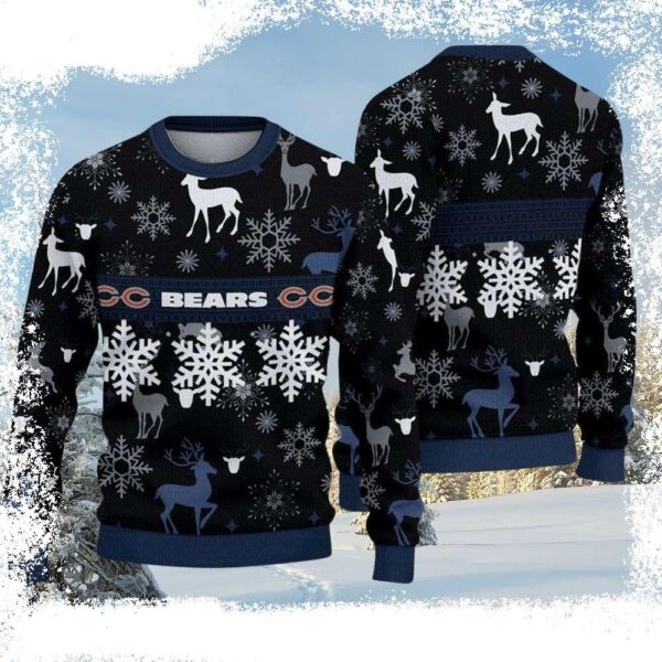 Chicago Bears Snowy Spirit – Ugly Sweater Snowflake Graphic - available at - rugbyfanstore.com