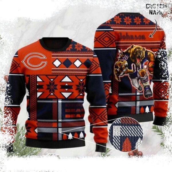 Chicago Bears Ugly Christmas Sweater – Custom Name Chicago Bears Graphic - available at - rugbyfanstore.com