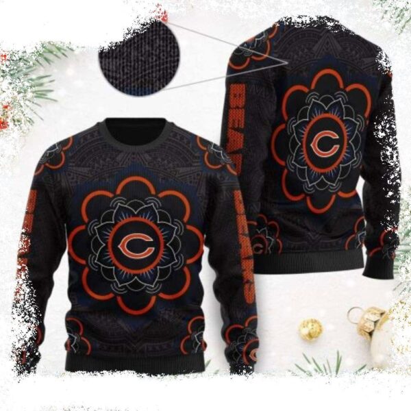 Chicago Bears Ugly Christmas Sweater – Festive Mandala Design - available at - rugbyfanstore.com