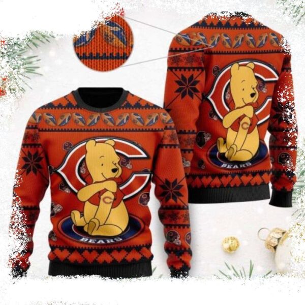 Chicago Bears Ugly Christmas Sweater – Festive Winnie The Pooh Design - available at - rugbyfanstore.com