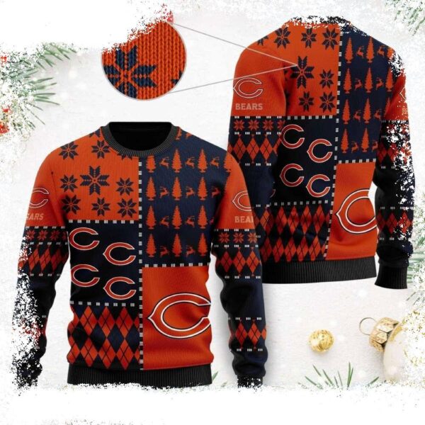 Chicago Bears Ugly Christmas Sweater – Logo Print And Christmas Motifs - available at - rugbyfanstore.com