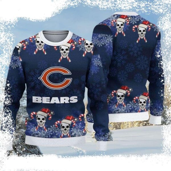 Chicago Bears Ugly Christmas Sweater – Logo Print Cute Skulls Graphic - available at - rugbyfanstore.com