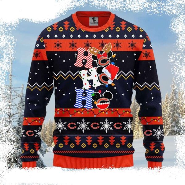 Chicago Bears Ugly Christmas Sweater – Logo Print With HoHoHo Mickey - available at - rugbyfanstore.com