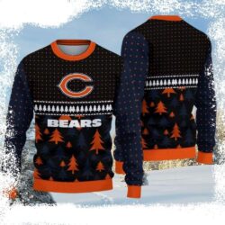 Chicago Bears Ugly Christmas Sweater – Logo Print With Pine Tree Pattern - available at - rugbyfanstore.com