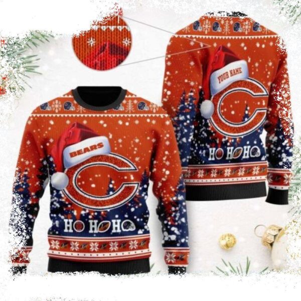 Chicago Bears Ugly Christmas Sweater – Logo Print With Santa Claus Hat - available at - rugbyfanstore.com