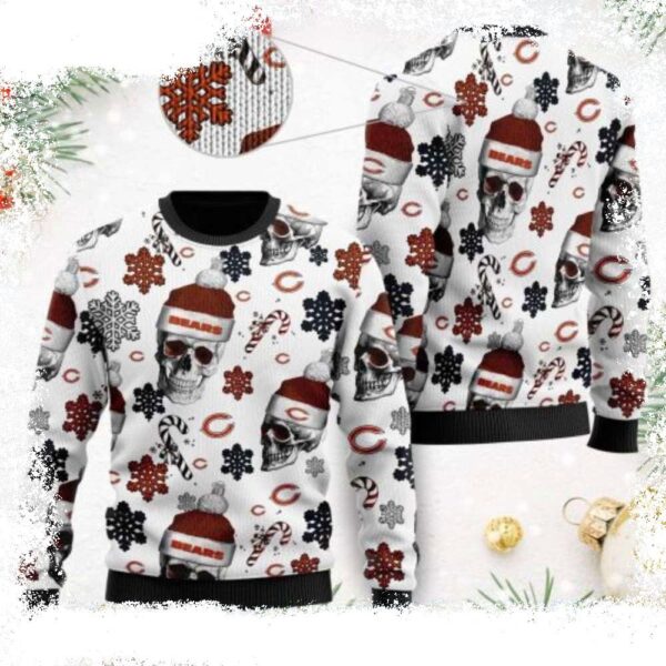 Chicago Bears Ugly Christmas Sweater – Logo Print With Santa Skulls - available at - rugbyfanstore.com