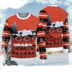 Chicago Bears Ugly Christmas Sweater – Reindeer Pattern With Festive Snow - available at - rugbyfanstore.com