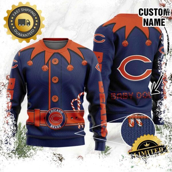 Chicago Bears Ugly Sweater Custom Name NFL Football Gift For Holiday - available at - rugbyfanstore.com