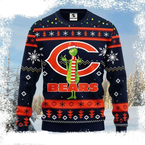 Chicago Bears Xmas Sweater – Funny Grinch Festive Design With Logo Print - available at - rugbyfanstore.com