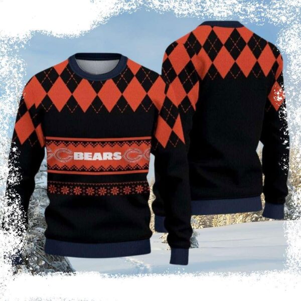 Chicago Bears Xmas Sweater – Logo Print With Diamond Pattern - available at - rugbyfanstore.com