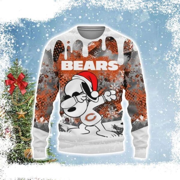 Chicago Bears Xmas Sweater – Playful Snoopy Dabbing Design - available at - rugbyfanstore.com