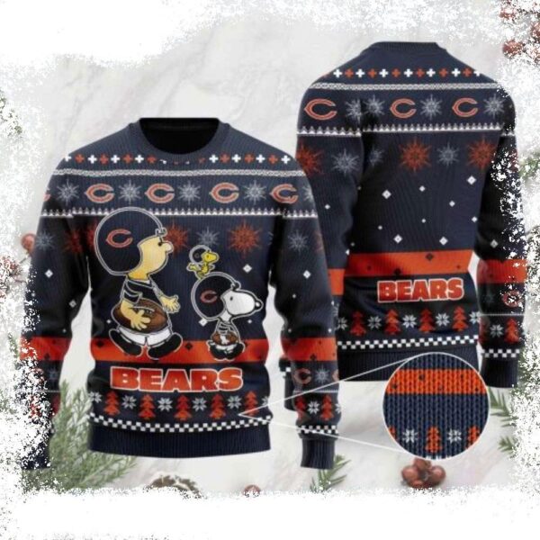 Chicago Bears Xmas Sweater With Bears Logo And Peanuts Gang - available at - rugbyfanstore.com