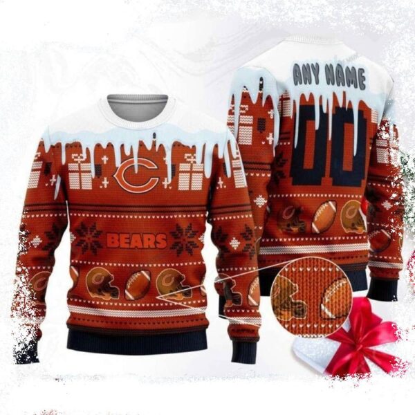 Chill Holiday Vibes – Custom Name Chicago Bears Logo Print Xmas Sweater - available at - rugbyfanstore.com