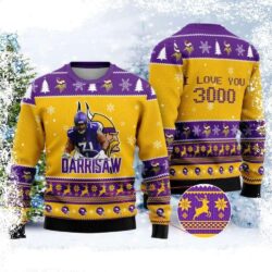 Christian Darrisaw Player – I Love You 3000 – Mn Vikings Ugly Christmas Sweater - available at - rugbyfanstore.com