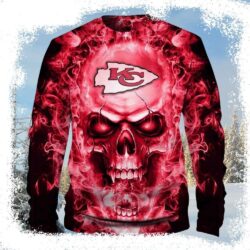 Christmas Gifts For Kc Chiefs Fans – Fire Skull Ugly Sweater - available at - rugbyfanstore.com