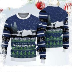 Christmas Reindeer Snow Pattern Seattle Seahawks Ugly Sweater - available at - rugbyfanstore.com