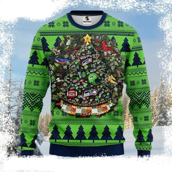 Christmas Tree Ball Graphic Seattle Seahawks Ugly Christmas Sweater - available at - rugbyfanstore.com