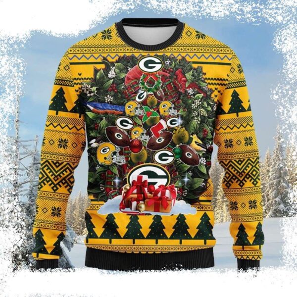 Christmas Tree Ball Print On Green Bay Packers Ugly Christmas Sweate - available at - rugbyfanstore.com