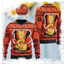 Cincinnati Bengals NFL Team Logo Cute Winnie The Pooh Bear Ugly Xmas Sweater - available at - rugbyfanstore.com