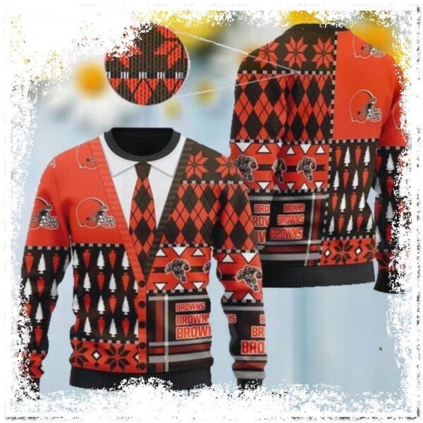 Cleveland Browns NFL American Football Team Cardigan Ugly Xmas Sweater - available at - rugbyfanstore.com