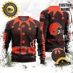 Cleveland Browns Ugly Sweater Custom Name NFL Football Gift For Holiday - available at - rugbyfanstore.com